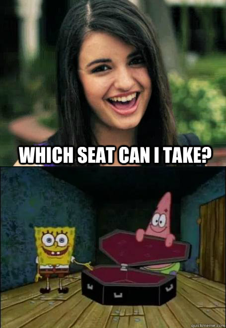 Which seat can I take?  Spongebob gives Rebecca a seat