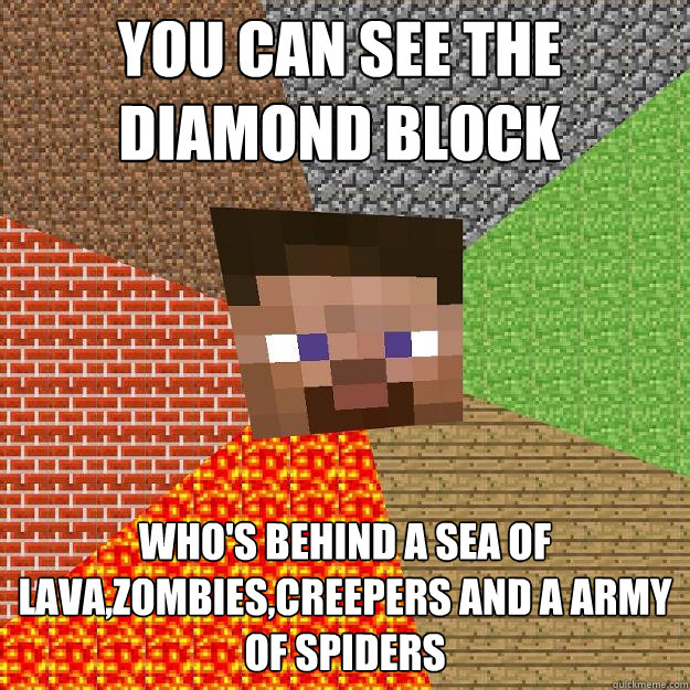 You can see the diamond block Who's behind a sea of lava,zombies,creepers and a army of spiders  Minecraft