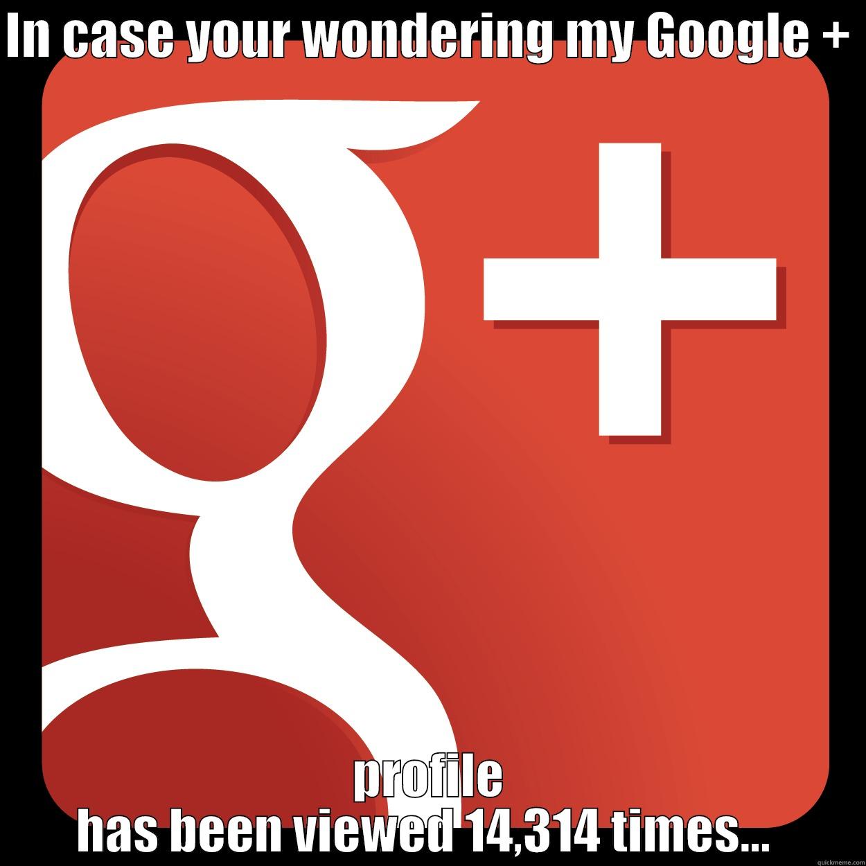 As if social media wasn't weird enough - IN CASE YOUR WONDERING MY GOOGLE +  PROFILE HAS BEEN VIEWED 14,314 TIMES...  Misc