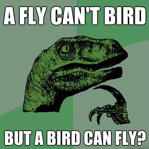 A Fly can't bird But a bird can fly? - A Fly can't bird But a bird can fly?  Philosoraptor