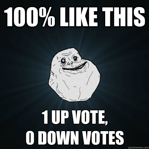 100% Like this 1 up vote, 
0 down votes  Forever Alone