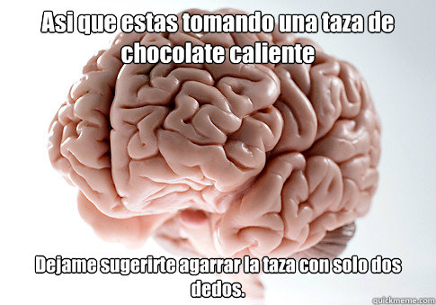 Asi que estas tomando una taza de chocolate caliente Dejame sugerirte agarrar la taza con solo dos dedos.  Scumbag Brain