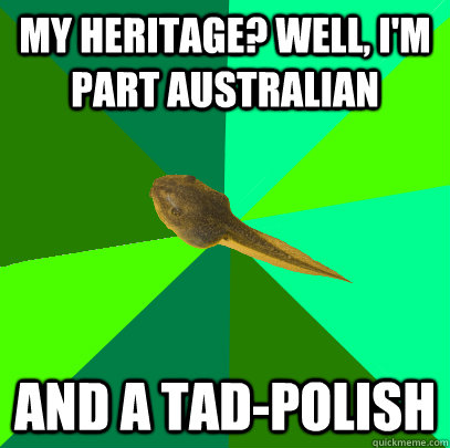 My heritage? Well, I'm part australian And a tad-polish - My heritage? Well, I'm part australian And a tad-polish  Foul Child Tadpole