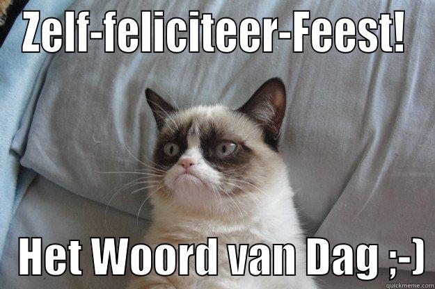 ZELF-FELICITEER-FEEST!    HET WOORD VAN DAG ;-) Grumpy Cat