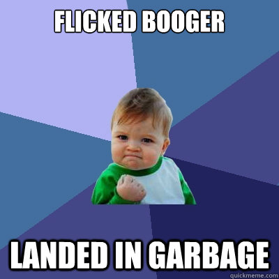 Flicked booger Landed in garbage  Success Kid