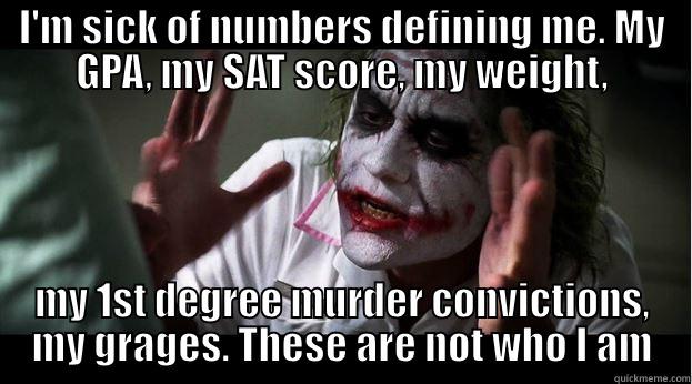 I'M SICK OF NUMBERS DEFINING ME. MY GPA, MY SAT SCORE, MY WEIGHT, MY 1ST DEGREE MURDER CONVICTIONS, MY GRAGES. THESE ARE NOT WHO I AM Joker Mind Loss