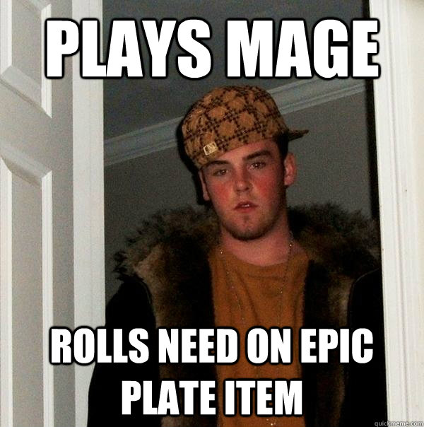 Plays Mage Rolls need on Epic plate item  Scumbag Steve