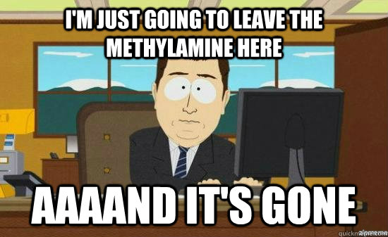 I'm just going to leave the methylamine here AAAAND it's gone  aaaand its gone