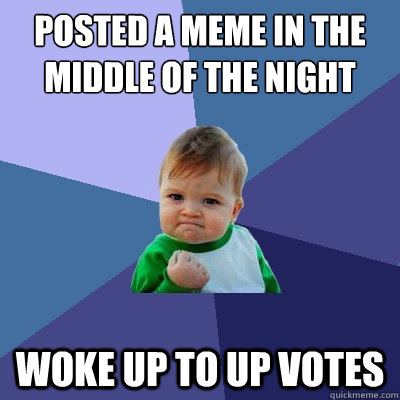 posted a meme in the middle of the night woke up to up votes - posted a meme in the middle of the night woke up to up votes  Success Kid