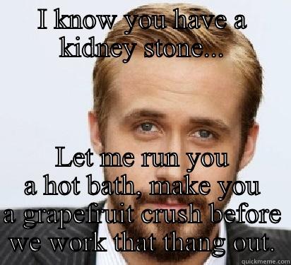Hey Girl... - I KNOW YOU HAVE A KIDNEY STONE... LET ME RUN YOU A HOT BATH, MAKE YOU A GRAPEFRUIT CRUSH BEFORE WE WORK THAT THANG OUT. Good Guy Ryan Gosling