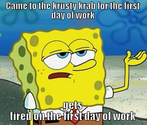 CAME TO THE KRUSTY KRAB FOR THE FIRST DAY OF WORK GETS FIRED ON THE FIRST DAY OF WORK Tough Spongebob