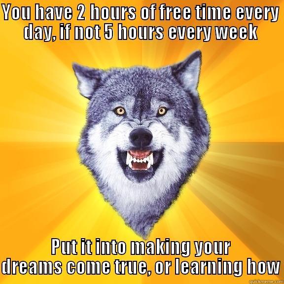 true motivations - YOU HAVE 2 HOURS OF FREE TIME EVERY DAY, IF NOT 5 HOURS EVERY WEEK PUT IT INTO MAKING YOUR DREAMS COME TRUE, OR LEARNING HOW Courage Wolf