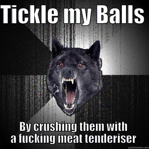 TICKLE MY BALLS  BY CRUSHING THEM WITH A FUCKING MEAT TENDERISER Insanity Wolf