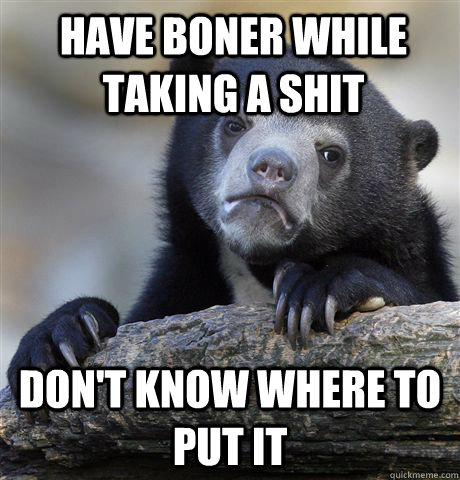 Have boner while taking a shit don't know where to put it  Confession Bear