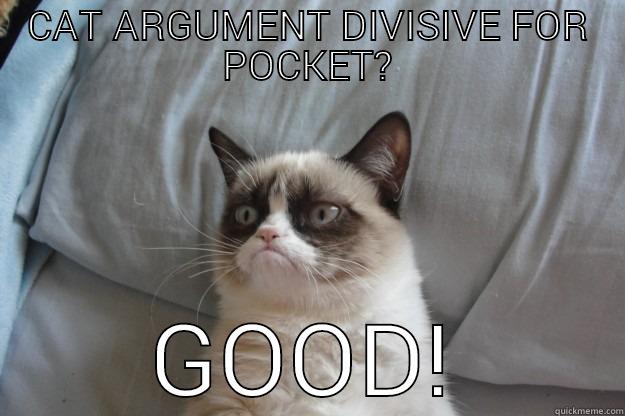 pocket cat - CAT ARGUMENT DIVISIVE FOR POCKET? GOOD! Grumpy Cat