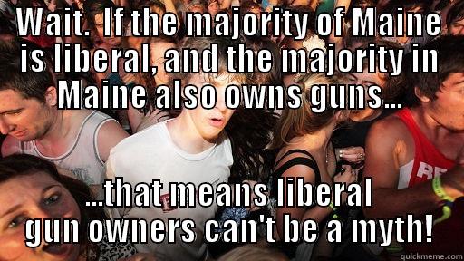 Liberal Maine Gun Owners - WAIT.  IF THE MAJORITY OF MAINE IS LIBERAL, AND THE MAJORITY IN MAINE ALSO OWNS GUNS... ...THAT MEANS LIBERAL GUN OWNERS CAN'T BE A MYTH! Sudden Clarity Clarence