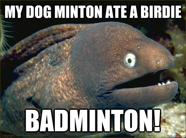 My dog minton ate a birdie badminton! - My dog minton ate a birdie badminton!  Bad Joke Eel