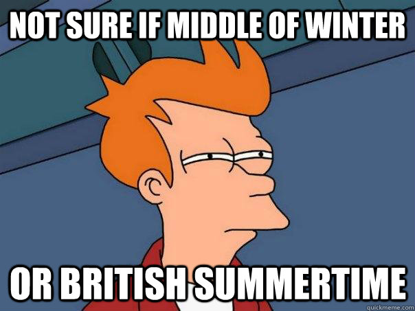 Not sure if middle of winter Or british summertime  Futurama Fry