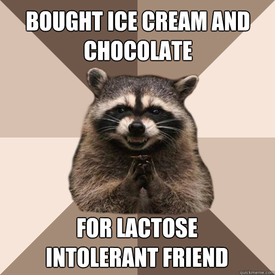 Bought Ice cream and
chocolate For lactose
intolerant friend  Evil Plotting Raccoon