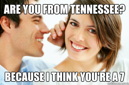 are you from tennessee? because i think you're a 7  Bad Pick-up line Paul