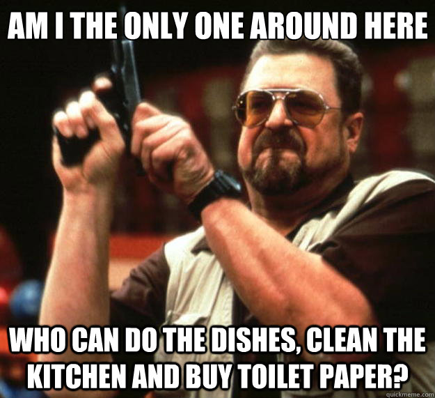 Am I the only one around here who can do the dishes, clean the kitchen and buy toilet paper?  Big Lebowski