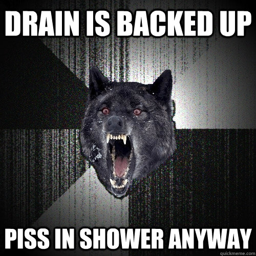 drain is backed up piss in shower anyway  Insanity Wolf