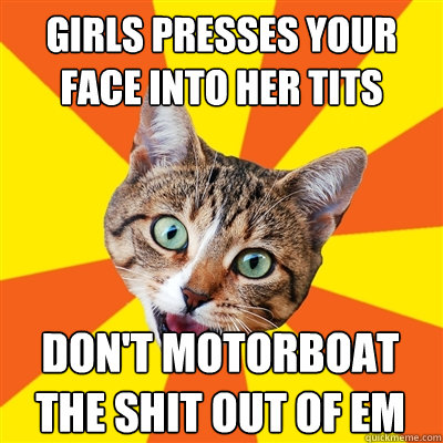 girls presses your face into her tits don't motorboat the shit out of em  Bad Advice Cat