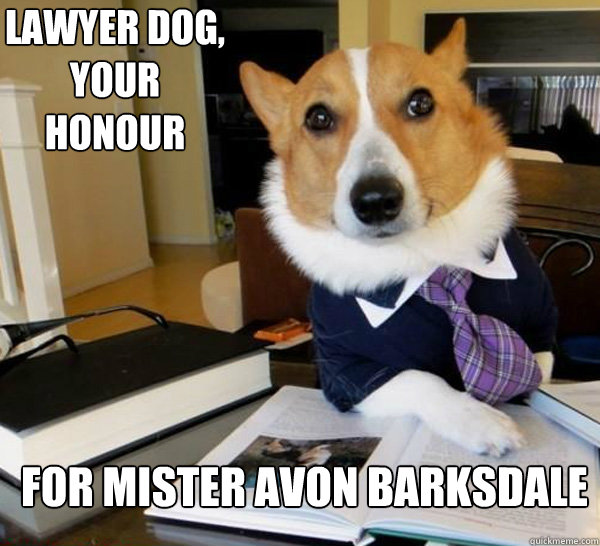 Lawyer Dog, your Honour for mister avon barksdale  Lawyer Dog