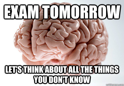 Exam tomorrow Let's think about all the things you don't know - Exam tomorrow Let's think about all the things you don't know  Scumbag Brain