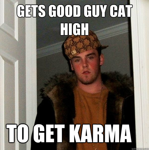 Gets good guy cat high to get karma   Scumbag Steve