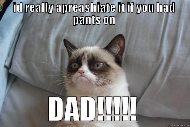 ID REALLY APREASHIATE IT IF YOU HAD PANTS ON DAD!!!!! Grumpy Cat