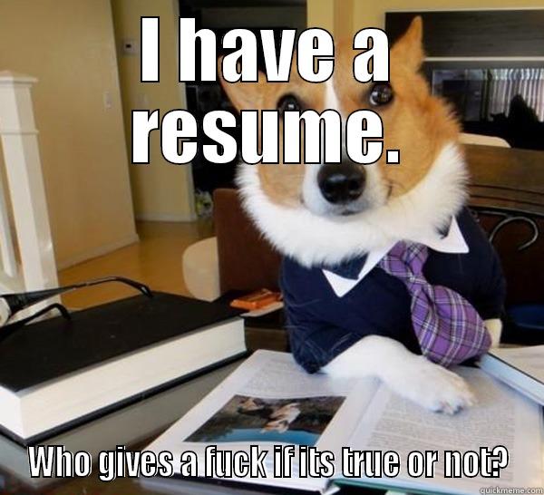 I HAVE A RESUME. WHO GIVES A FUCK IF ITS TRUE OR NOT? Lawyer Dog