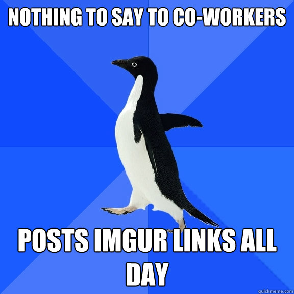 Nothing to say to co-workers Posts imgur links all day  Socially Awkward Penguin