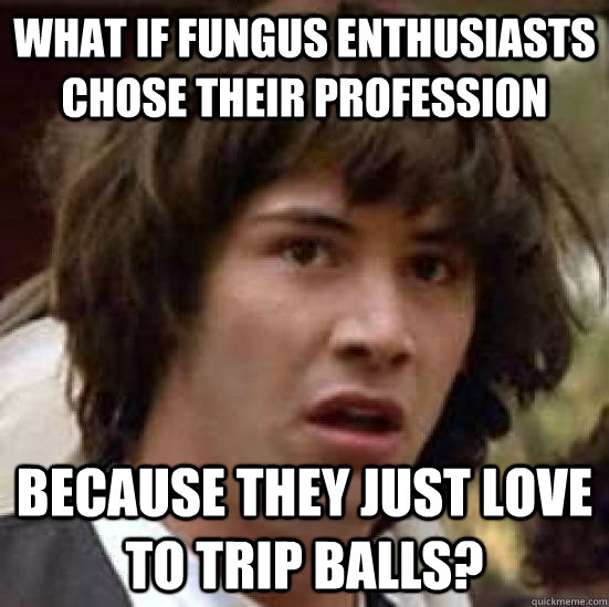 What if fungus enthusiasts chose their profession because they just love to trip balls?  conspiracy keanu