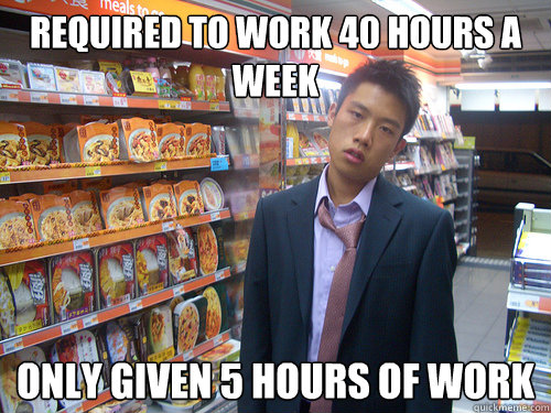 Required to work 40 hours a week Only given 5 hours of work - Required to work 40 hours a week Only given 5 hours of work  Disenchanted Young Professional