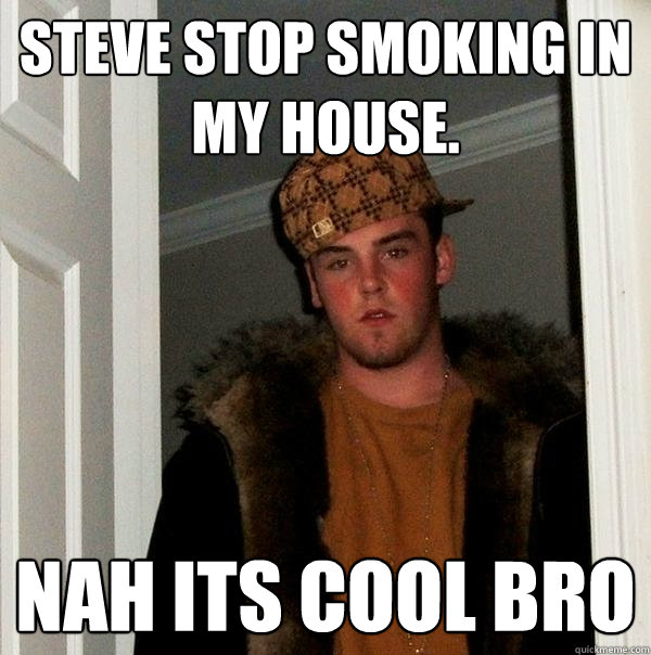 Steve stop smoking in my house. Nah its cool bro  Scumbag Steve