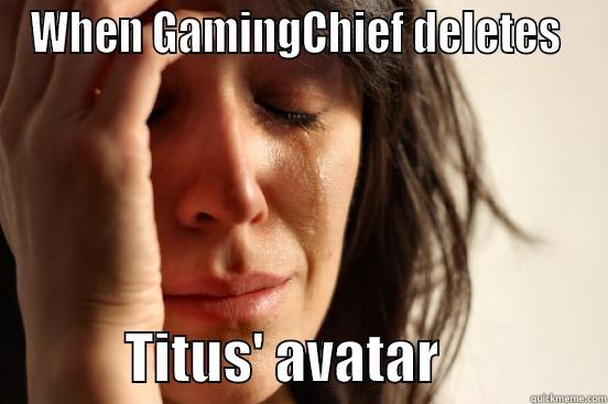 WHEN GAMINGCHIEF DELETES              TITUS' AVATAR               First World Problems