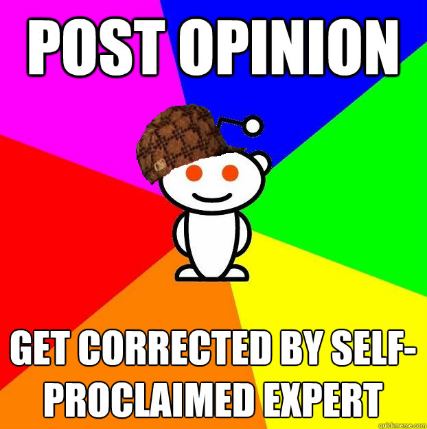 post opinion get corrected by self-proclaimed expert  Scumbag Redditor