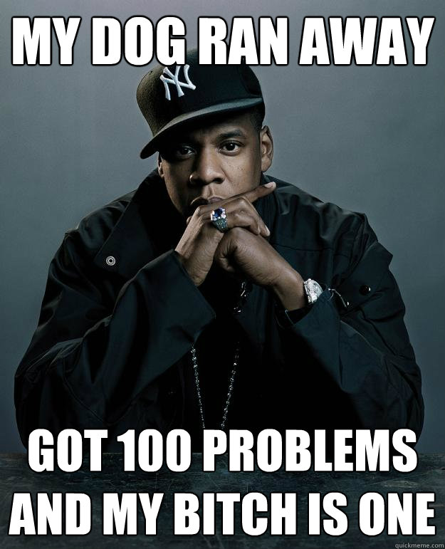 my dog ran away got 100 problems and my bitch is one  