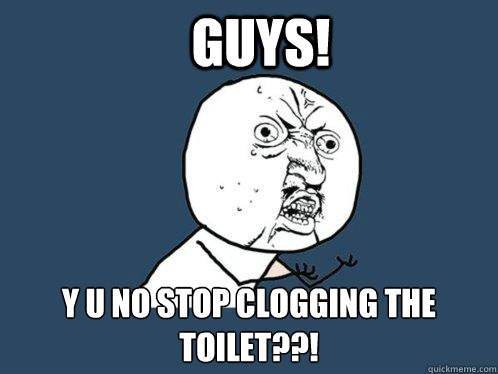 GUYS! y u no STOP CLOGGING THE TOILET??!  Y U No