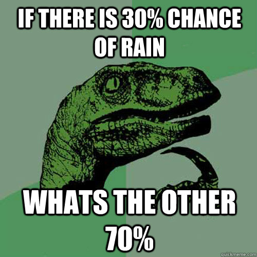 IF there is 30% chance of rain whats the other 70%  Philosoraptor