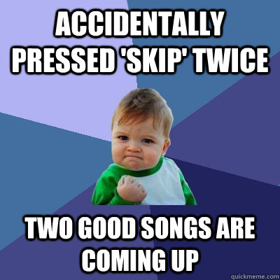 Accidentally pressed 'skip' twice Two good songs are coming up  Success Kid