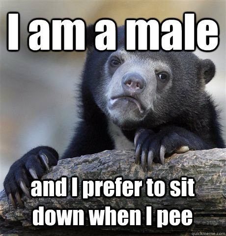 I am a male and I prefer to sit down when I pee - I am a male and I prefer to sit down when I pee  Confession Bear