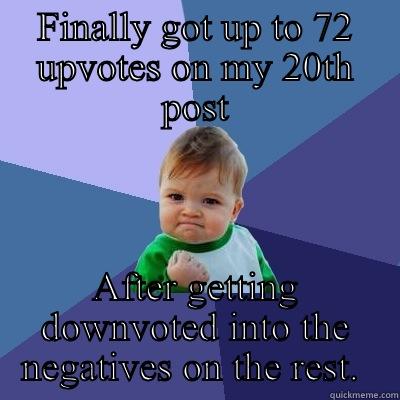 I'm moving up in this world! - FINALLY GOT UP TO 72 UPVOTES ON MY 20TH POST AFTER GETTING DOWNVOTED INTO THE NEGATIVES ON THE REST.  Success Kid