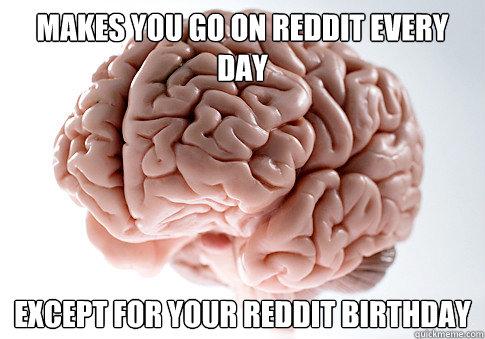 Makes you go on reddit every day except for your reddit birthday  Scumbag Brain