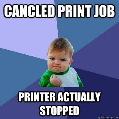 Cancled Print Job printer actually stopped  Success Kid