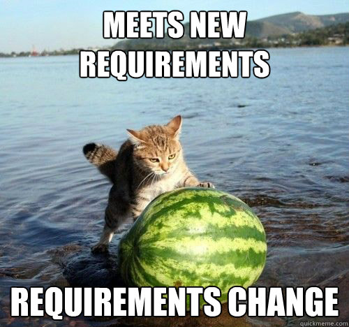 meets new requirements requirements change  Sisyphus Cat