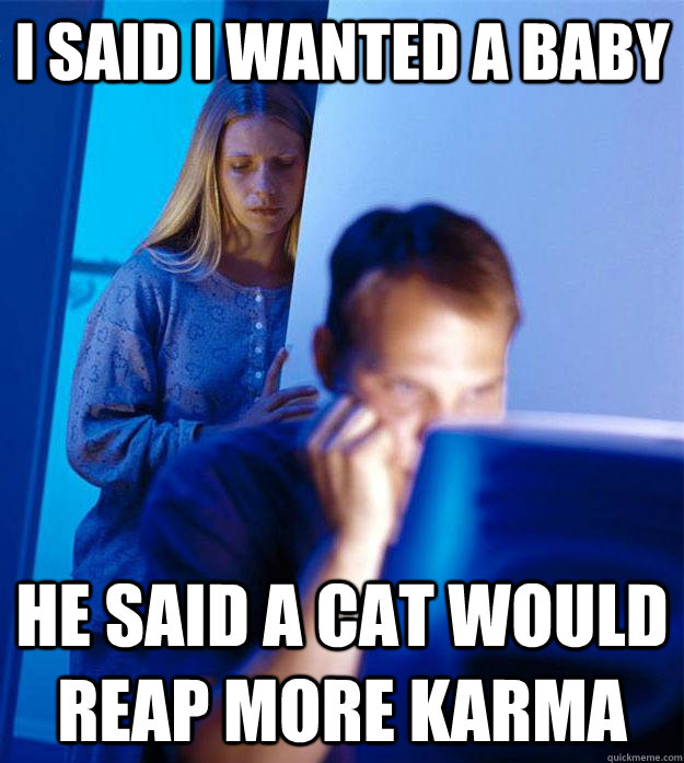 I said i wanted a baby he said a cat would reap more karma  Redditors Wife