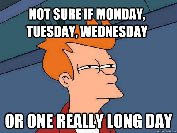 Not sure if monday, tuesday, wednesday Or one really long day  Futurama Fry