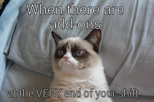 WHEN THERE ARE ADD-ONS AT THE VERY END OF YOUR SHIFT.  Grumpy Cat